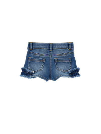 Monnalisa Embroidered Denim Shorts In Denim Blue + Sky Blue