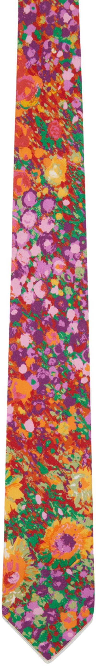 Shop Engineered Garments Multicolor Cotton Floral Satin Neck Tie In Rk282 A - Orange Cot
