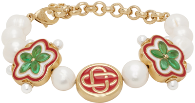 Shop Casablanca Gold & White Gradient Flower Bracelet In Pearl / Multi
