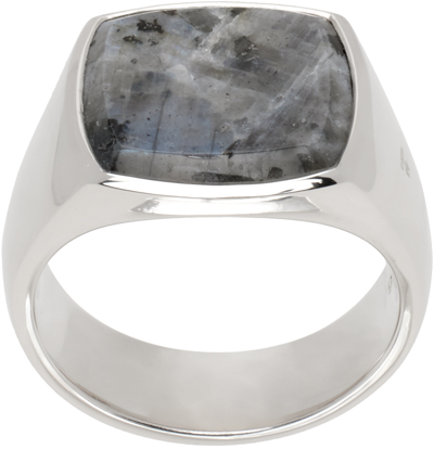 Shop Tom Wood Silver Cushion Larvikite Ring In 925 Sterling Silver