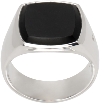 Shop Tom Wood Silver 'cushion Black Onyx' Ring In 925 Sterling Silver