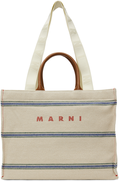 Shop Marni Off-white Medium Tote In Zo706 Natural/moka