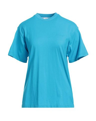 Shop Off-white Woman T-shirt Azure Size L Cotton, Elastane In Blue