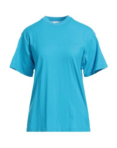 Off-white Woman T-shirt Azure Size Xs Cotton, Elastane In Blue