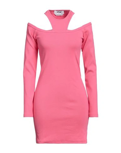 Shop Msgm Woman Mini Dress Pink Size L Cotton, Elastane