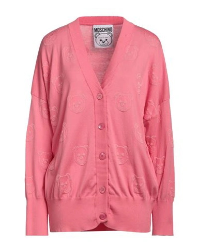 Shop Moschino Woman Cardigan Pink Size 8 Cotton, Viscose, Polyamide, Elastane