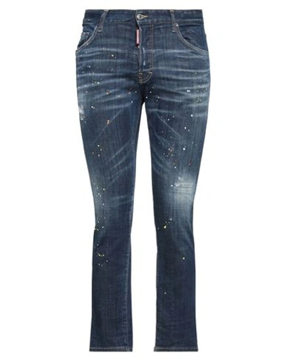 Dsquared2 Man Jeans Blue Size 36 Cotton, Elastane, Calfskin In Blue
