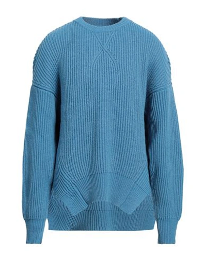 Shop Jil Sander Man Sweater Azure Size 42 Cotton, Wool In Blue