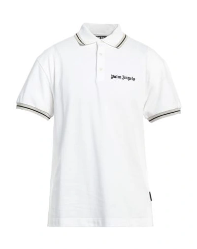 Shop Palm Angels Man Polo Shirt White Size L Cotton, Polyester