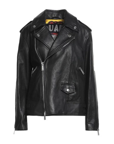 Shop Dsquared2 Woman Jacket Black Size 10 Bovine Leather
