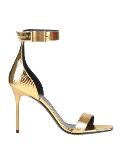 Shop Balmain Woman Sandals Gold Size 8 Calfskin