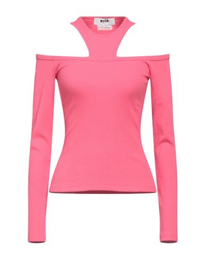 Msgm T-shirt With Round Neck And Bare Shoulder In Pink