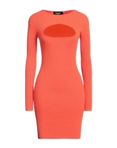 Shop Dsquared2 Woman Mini Dress Orange Size Xs Viscose, Polyester