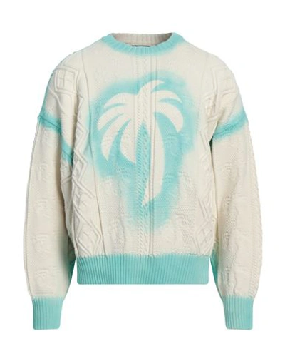 Shop Palm Angels Man Sweater Cream Size S Cotton, Polyamide, Polyester In White
