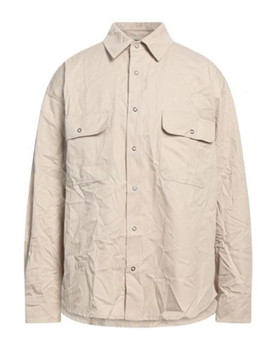 Shop Palm Angels Man Shirt Beige Size Xl Polyester, Cotton