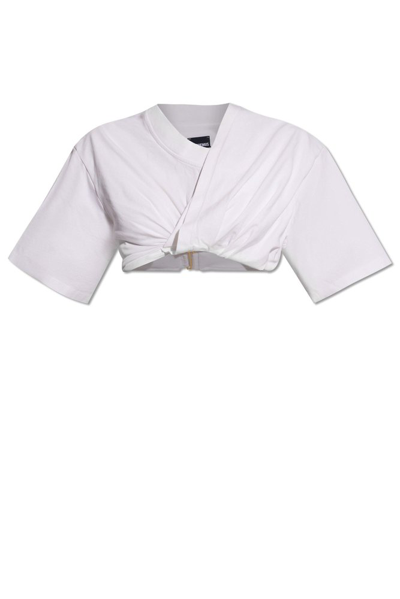 Shop Jacquemus Wrap Cropped Top In White