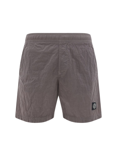 Shop Stone Island Logo Patch Swimming Shorts In Grey