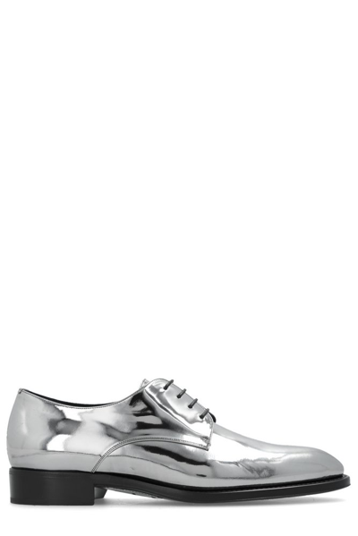 Shop Saint Laurent Adrien Almond Toe Lace In Silver