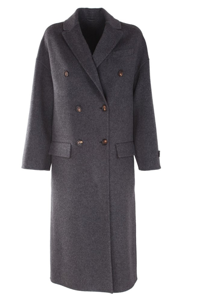 Shop Brunello Cucinelli Double Breasted Coat In Grey