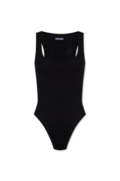 Shop Jacquemus Ribbed Sleeveless Bodysuit In Black