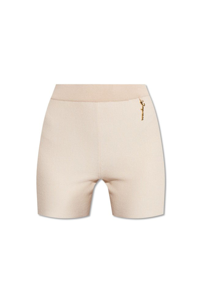 Shop Jacquemus Charm Logo Knit Shorts In Beige