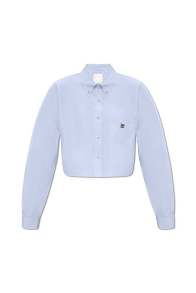 Shop Givenchy Logo Plaque Cropped Shirt In Blue