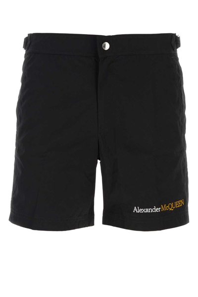 Shop Alexander Mcqueen Logo Embroidered Bermuda Shorts In Black