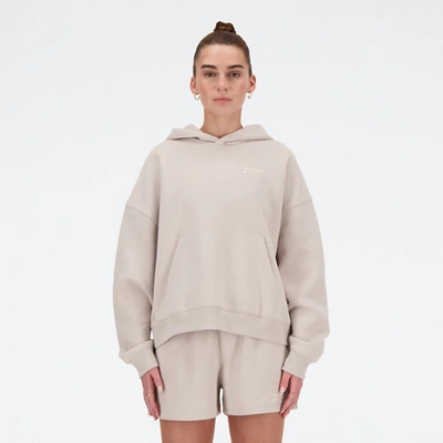 Shop New Balance Women's Linear Heritage Brushed Back Fleece Hoodie In Grey