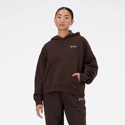 Shop New Balance Women's Linear Heritage Brushed Back Fleece Hoodie In Black