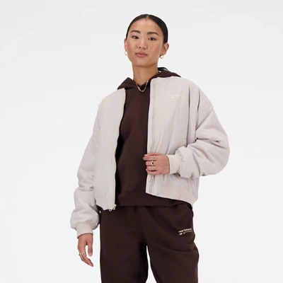 Shop New Balance Women's Linear Heritage Woven Bomber Jacket In Grey