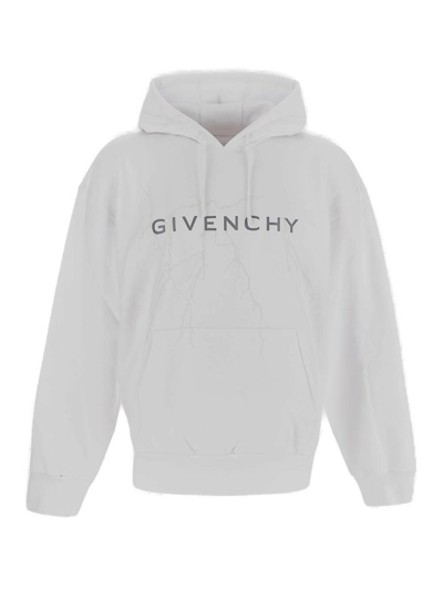 Shop Givenchy Logo Printed Drawstring Hoodie In White