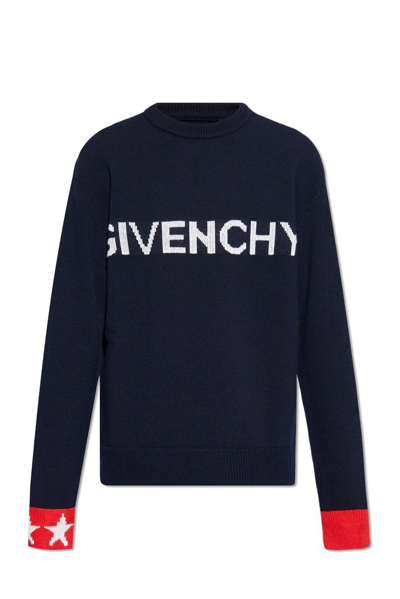 Shop Givenchy Logo Intarsia In Navy