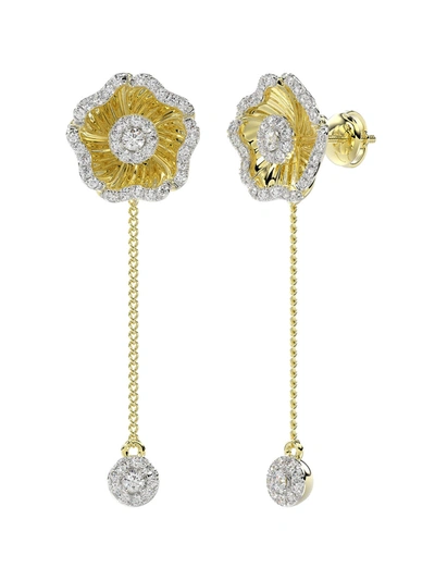 Marchesa Halo Flower Rose Gold Drop Earrings In Rose Gold