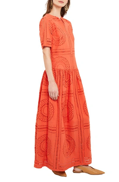 Shop Misook Eyelet Embroidery Maxi Dress In Spice