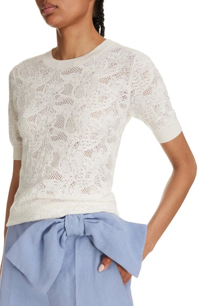 Shop Chloé Floral Jacquard Wool & Silk Sweater In Iconic Milk