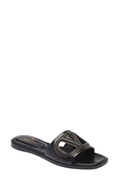 Shop Valentino Vlogo Cutout Slide Sandal In Nero/ Antique Brass