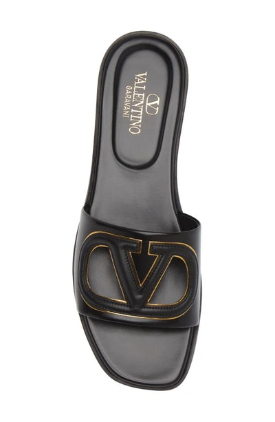 Shop Valentino Vlogo Cutout Slide Sandal In Nero/ Antique Brass