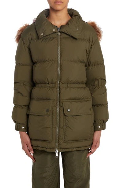 Shop Moncler Tadorne Quilted Down Parka With Genuine Shearling Trim In Dark Green