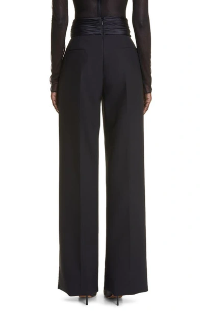 Shop Laquan Smith Satin High Waist Pleated Virgin Wool Trousers In Black