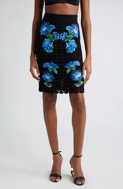 Shop Dolce & Gabbana Bluebell Floral Embroidered Crochet Skirt In N0000nero