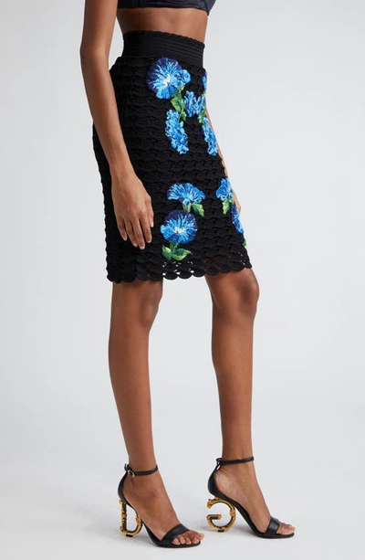 Shop Dolce & Gabbana Bluebell Floral Embroidered Crochet Skirt In N0000nero