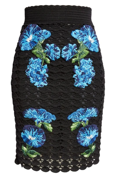 Dolce & Gabbana Campanula Floral-pattern Crochet Skirt In N0000nero