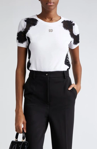 Shop Dolce & Gabbana Lace Detail Cotton Blend T-shirt In Variante Abbinata