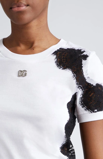 Shop Dolce & Gabbana Lace Detail Cotton Blend T-shirt In Variante Abbinata