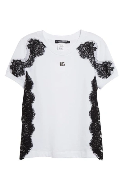 Dolce & Gabbana Logo Plaque T-shirt With Lace Inserts In Variante Abbinata