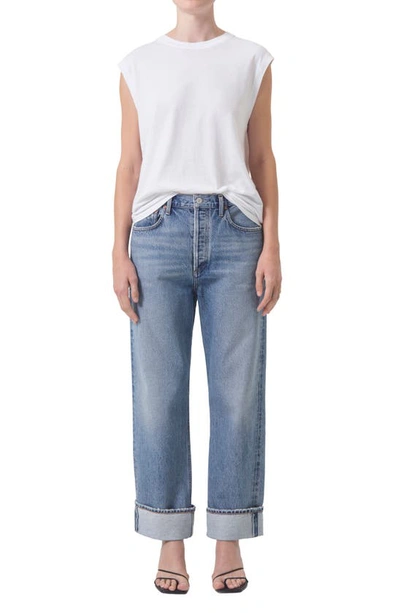 Shop Agolde Fran High Waist Wide Straight Leg Jeans In Invention