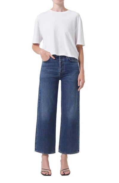 Agolde Wide-leg Denim Trousers With Metal Buttons In Blue