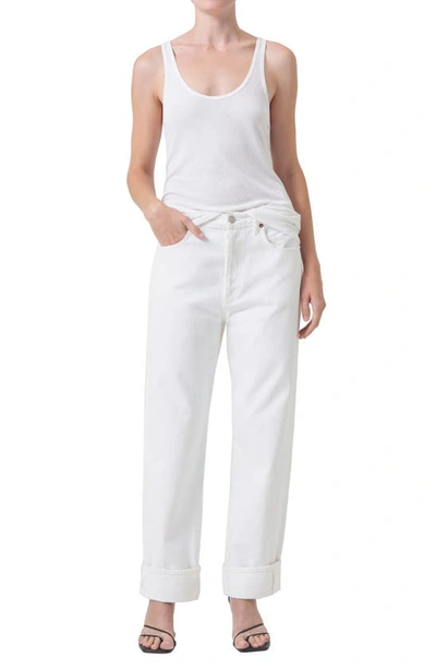 Agolde Fran High Rise Wide Leg Low Slung Cuffed Jeans In Milkshake In Milkshake