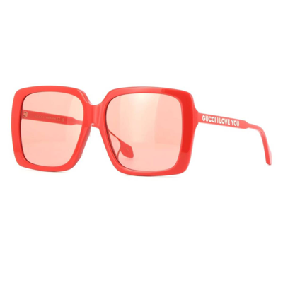 Shop Gucci Red Square Ladies Sunglasses Gg0567san 005 58 In Red   /   Red.