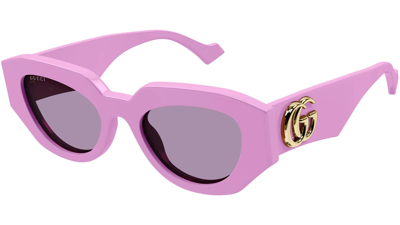 Shop Gucci Pink Geometric Ladies Sunglasses Gg1421s 004 51 In Ink / Pink